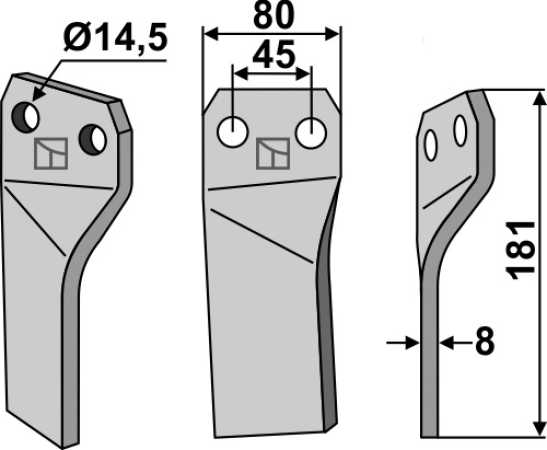 Rotorzinken 181x80mm, rechts